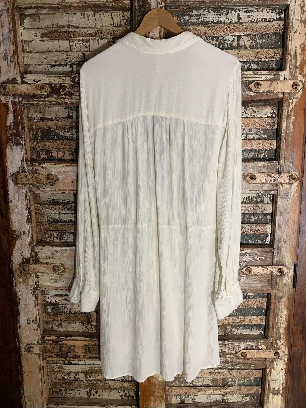 Free People Worlds Apart Cream Tie-Front Long Sleeve Tunic Cover Up, Duster, XL